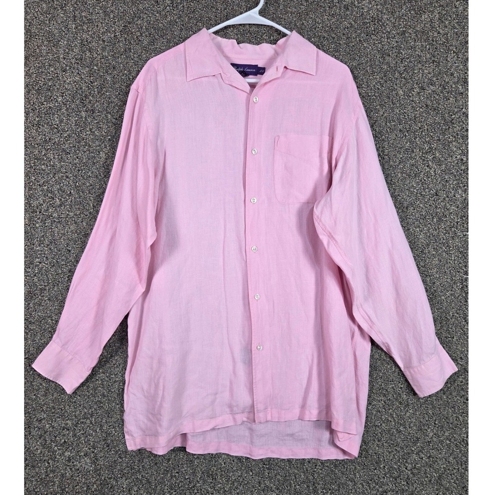 Ralph Lauren Button Down Women L Pink Purple Label Linen Italy Polo Grail